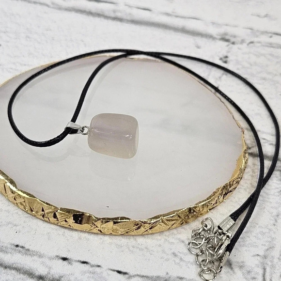 Other - Dusty Quartz Natural Stone Cube Necklace with 18in Black Chain SN12